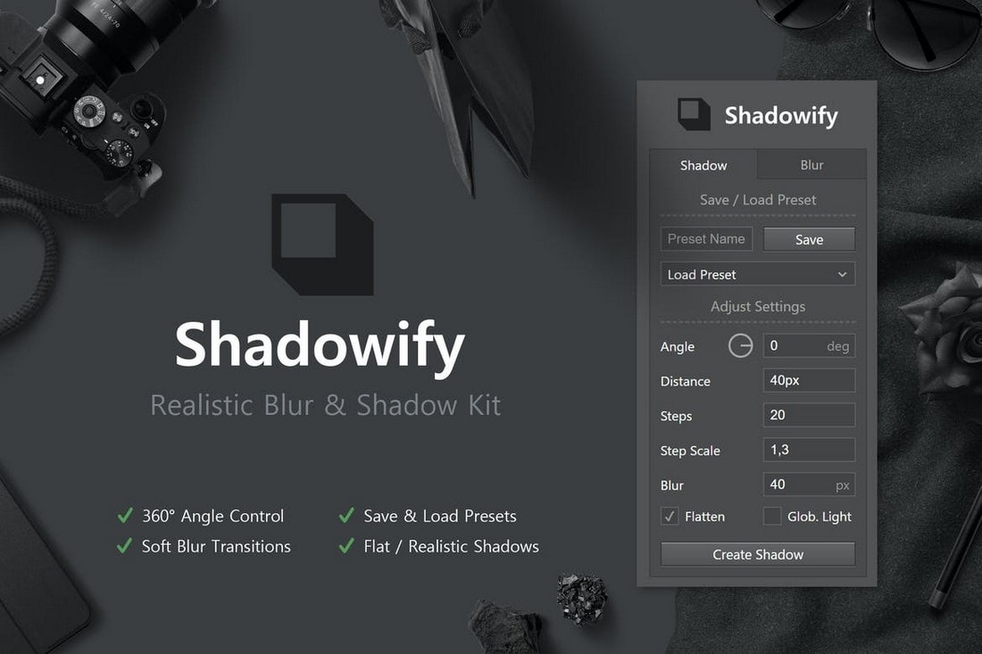 Shadowify-Realistic-Blur-Shadow-Kit 20+ Best Photoshop Filters + Plugins 2020 (+ How to Use Them) design tips 