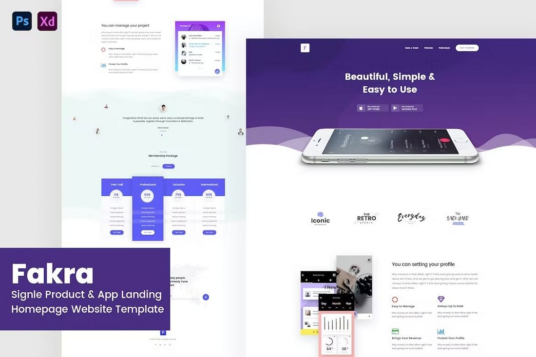 Single Product Landing Page Adobe XD Template
