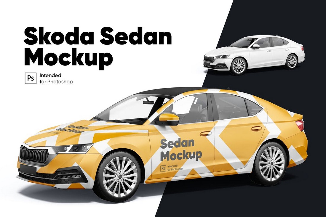 Skoda Sedan Car Decal Mockup