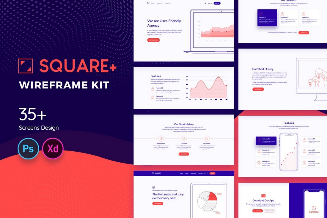 Square+ Web Wireframe Kit Adobe XD Templates