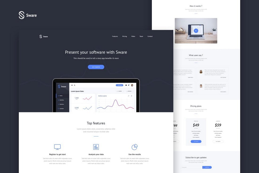 Sware-SaaS-Software-App-Landing-Template 35+ Best App Landing Page Templates 2019 design tips 