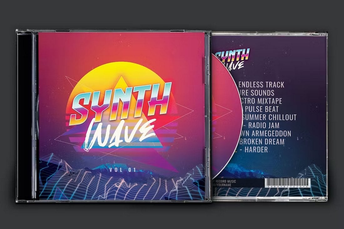 Synthwave-CD-Cover-Artwork-Template 20+ Best CD/DVD Cover & Label Templates design tips  