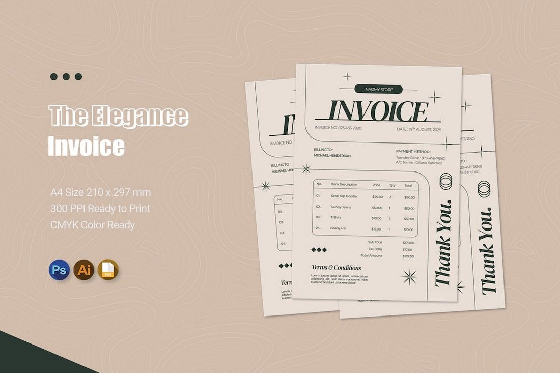 The Elegance - Trendy Invoice Template AI, PSD