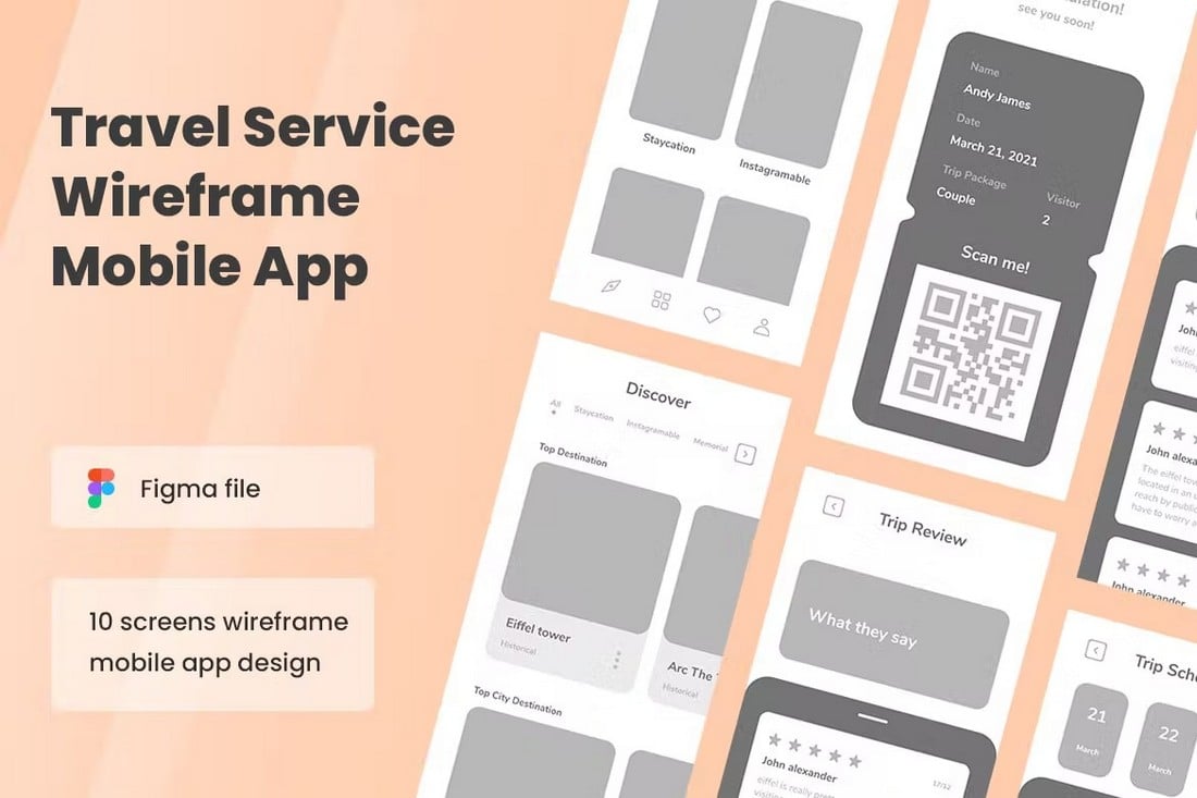 Travel Services Mobile App Wireframe Templates