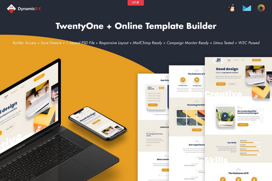 TwentyOne-Creative-Portfolio-Email-Builder 40+ Modern Responsive Email Templates 2021 design tips 