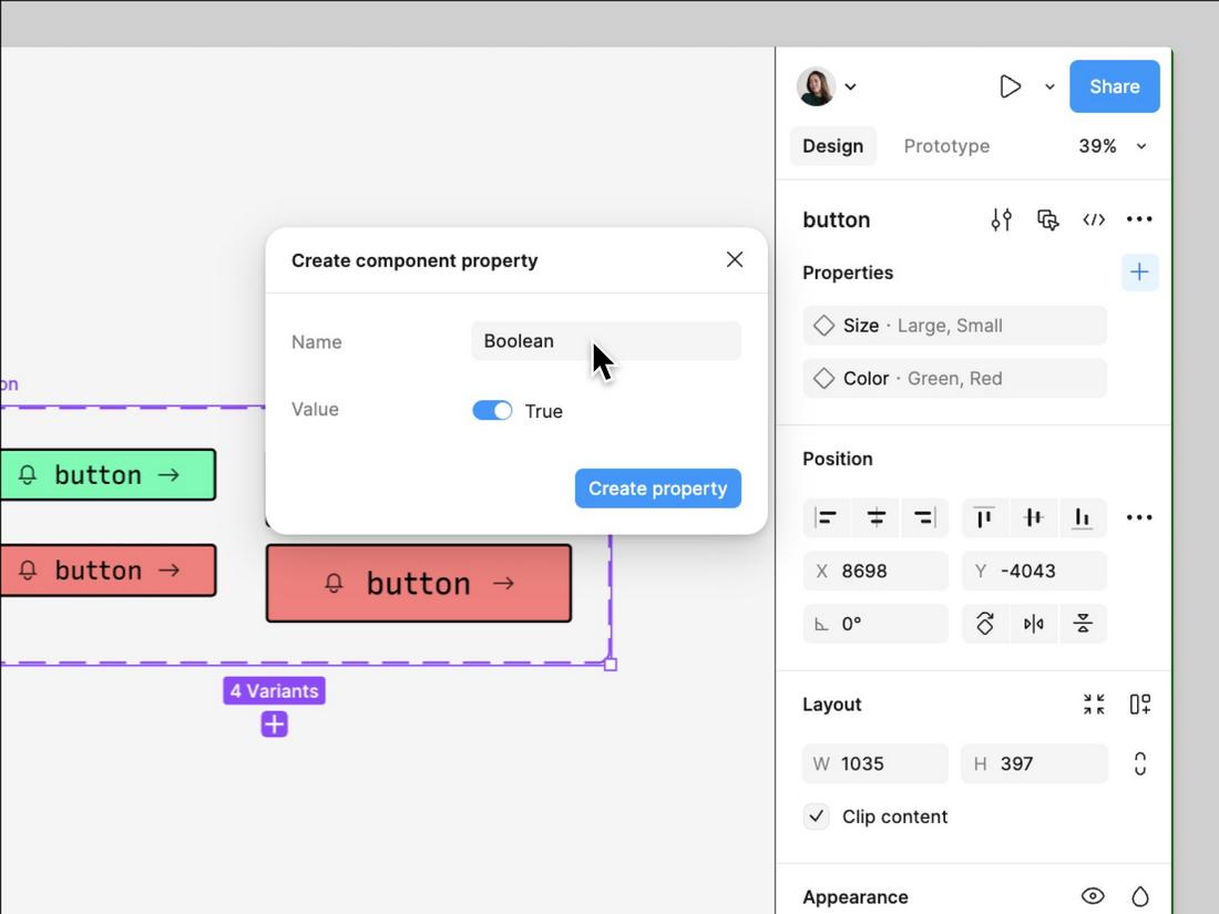 Use Figma’s Component Properties and Variants
