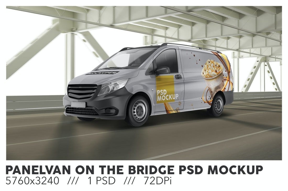 Van On The Bridge PSD Mockup