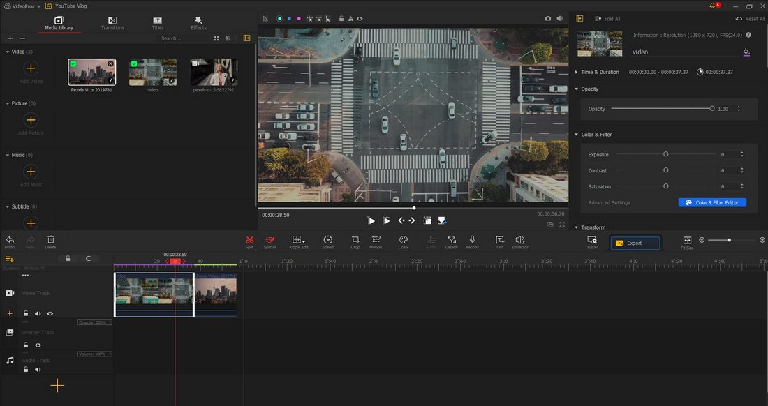 VideoProc Vlogger edit timeline