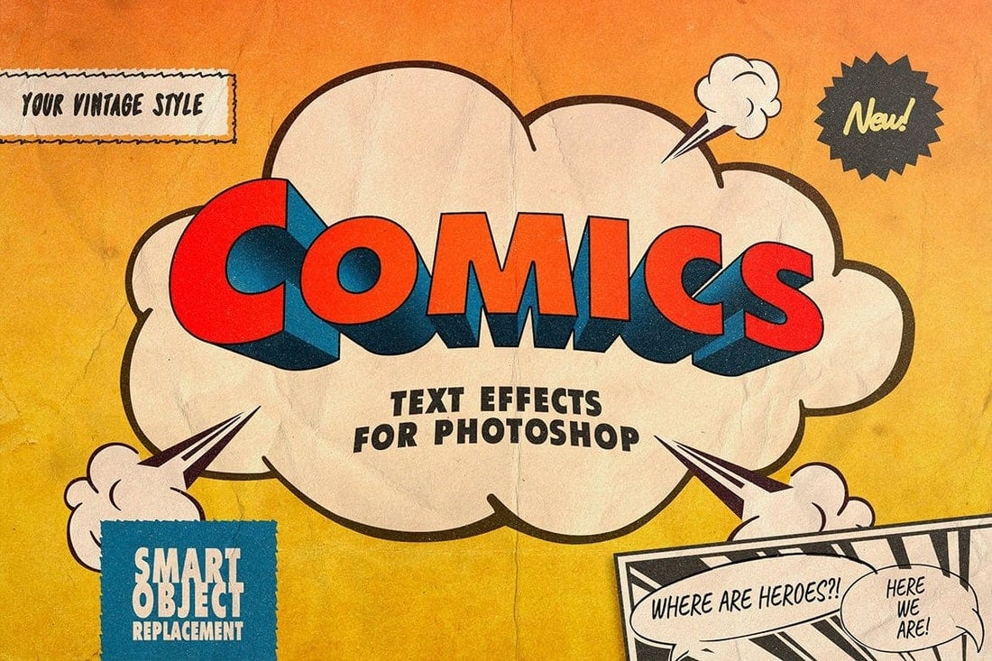 Vintage-Comics-Photoshop-Text-Effects 25+ Best Photoshop Text Effects 2020 (Free & Premium) design tips 
