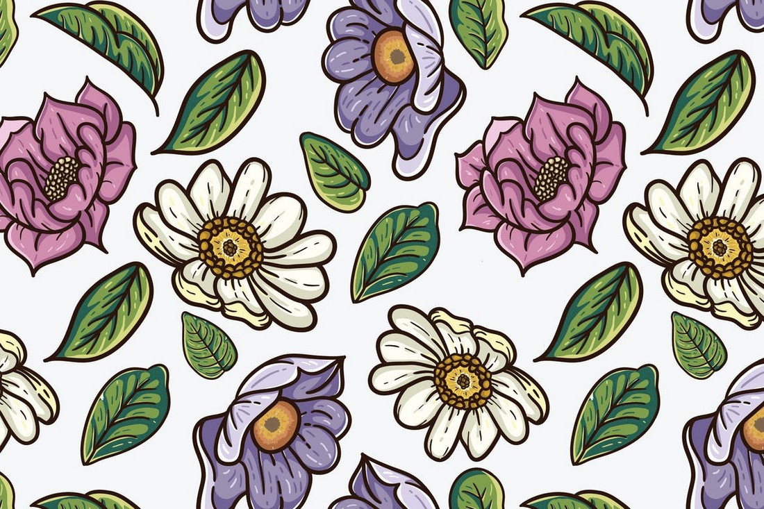 Vintage Floral Pattern with Leaves