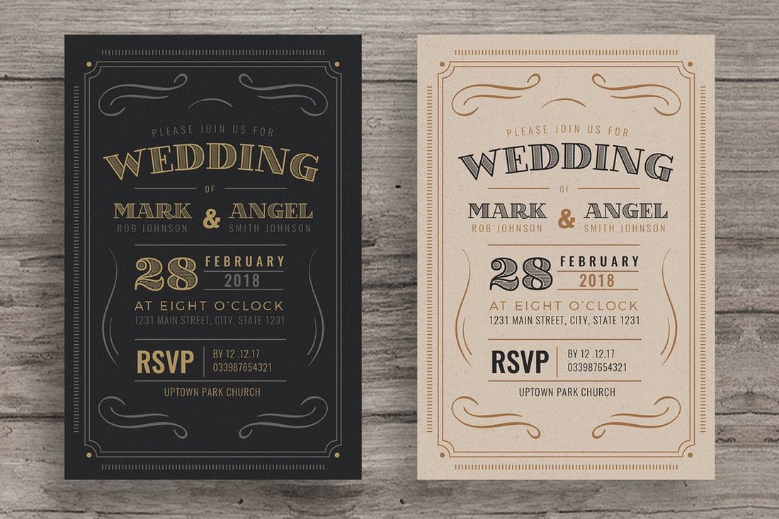 Beautiful set of vintage vector wedding invitation, greeting card