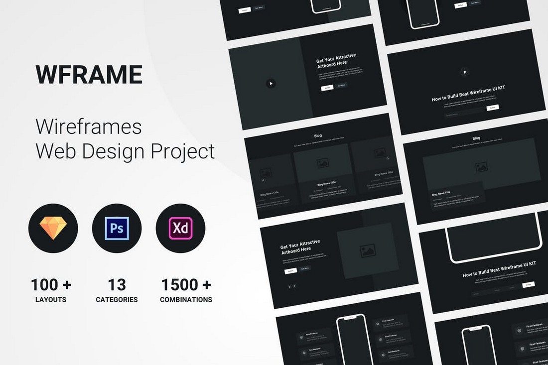 WFrame - Adobe XD Website Wireframe Kit