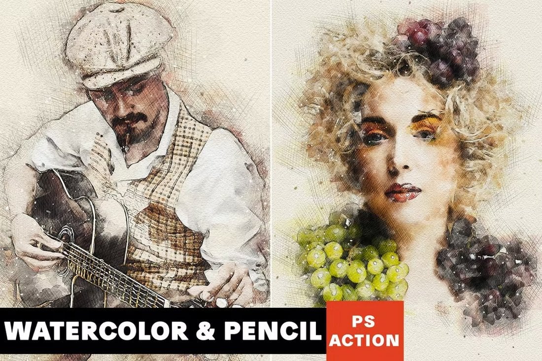 Ação do Photoshop para desenhos em aquarela e lápis