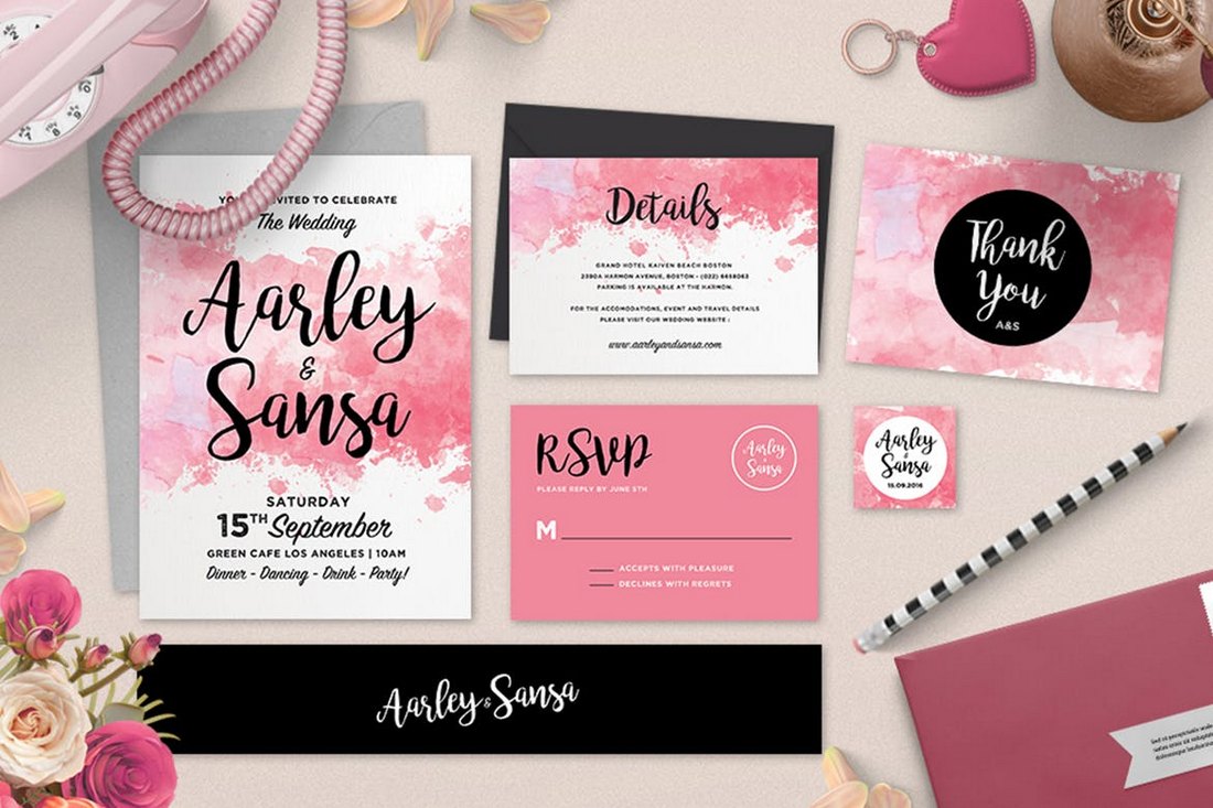 Watercolor Wedding Invitation Set