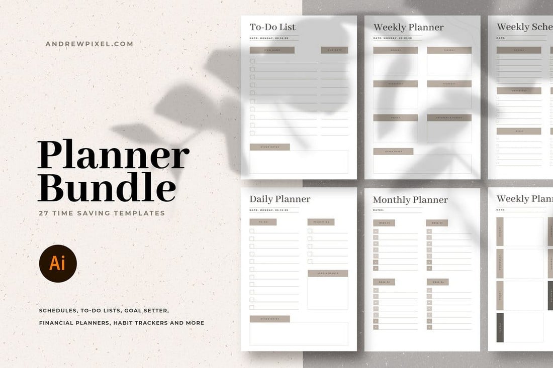 Weekly & Monthly Planner Templates Bundle