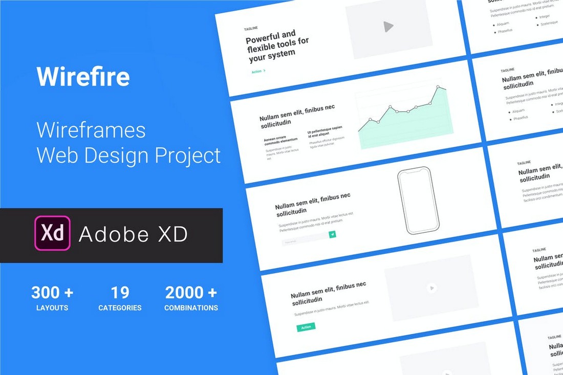 Wirefire - کیت Wireframe وب سایت برای Adobe XD