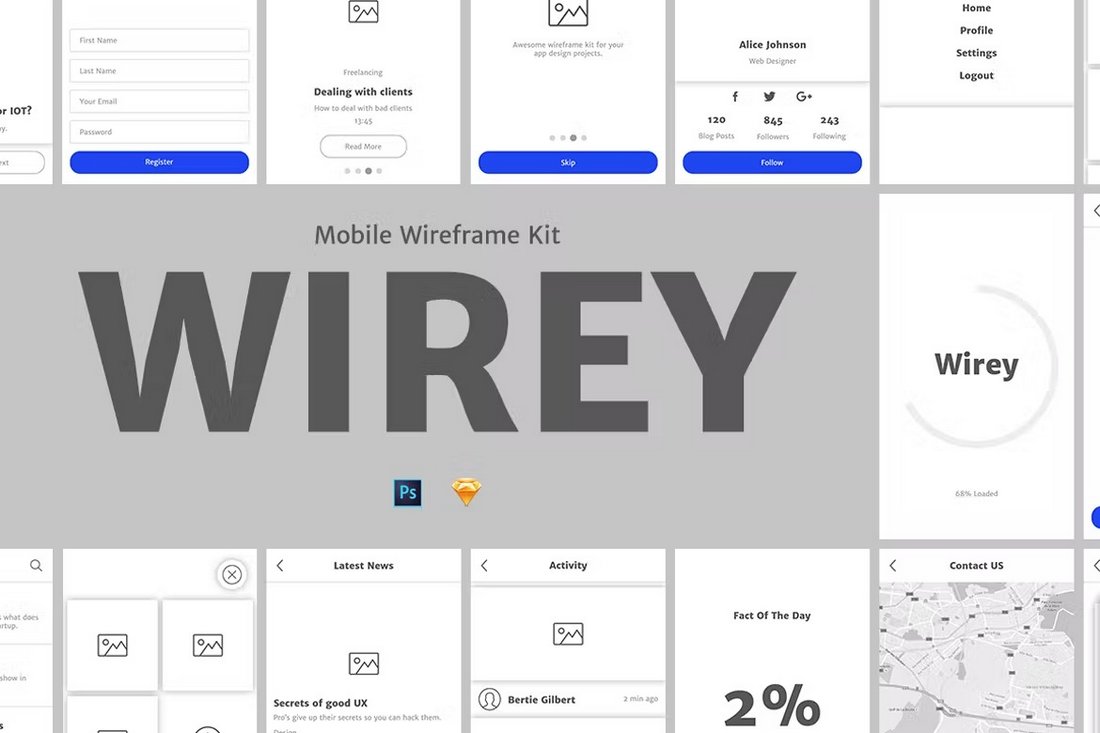 Wirey-Mobile-Wireframe-Kit-Sketch-Resources 25+ Best Sketch App Resources (UI Kits, Templates, & More) design tips 