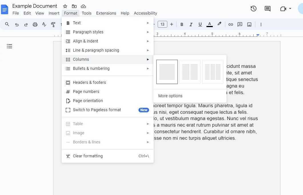 add columns in Google Docs 1