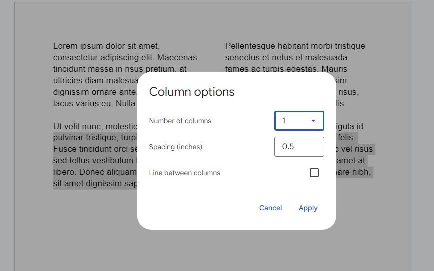 add columns in Google Docs 2