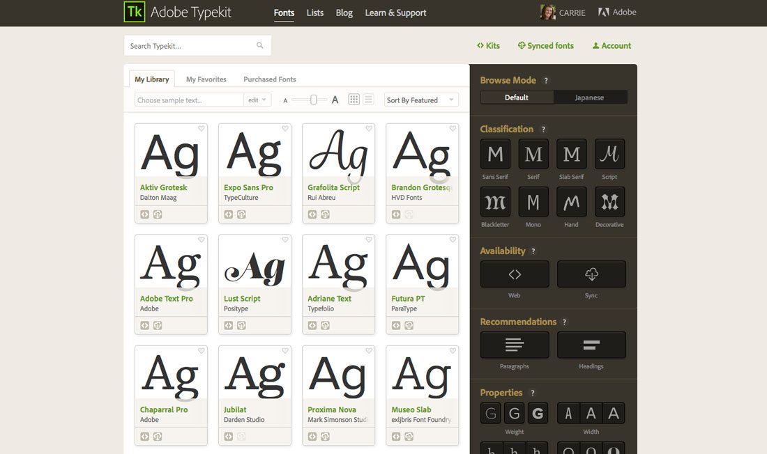 can you use typekit fonts for autocad