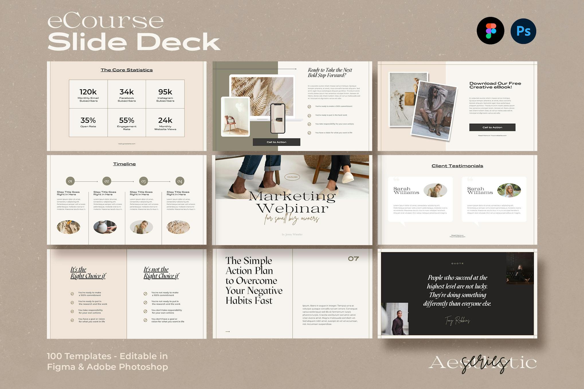 Aesthetic eCourse Slide Deck for FIGMA & PSD