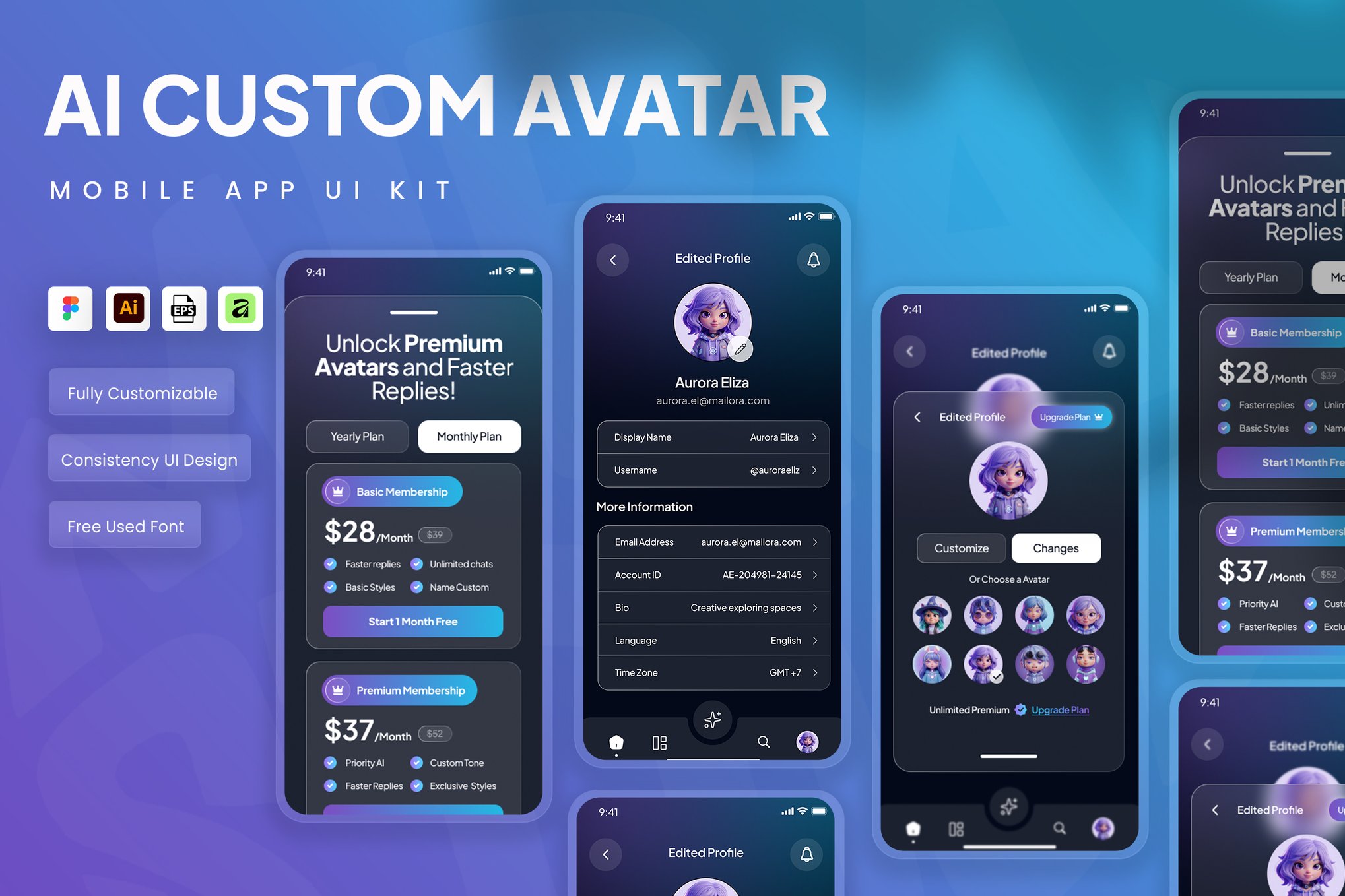 AI Custom Avatar Mobile Apps UI Kit