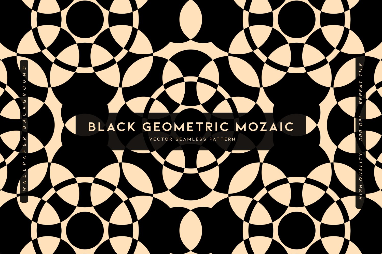 Black Geometric Mozaic Seamless Patterns
