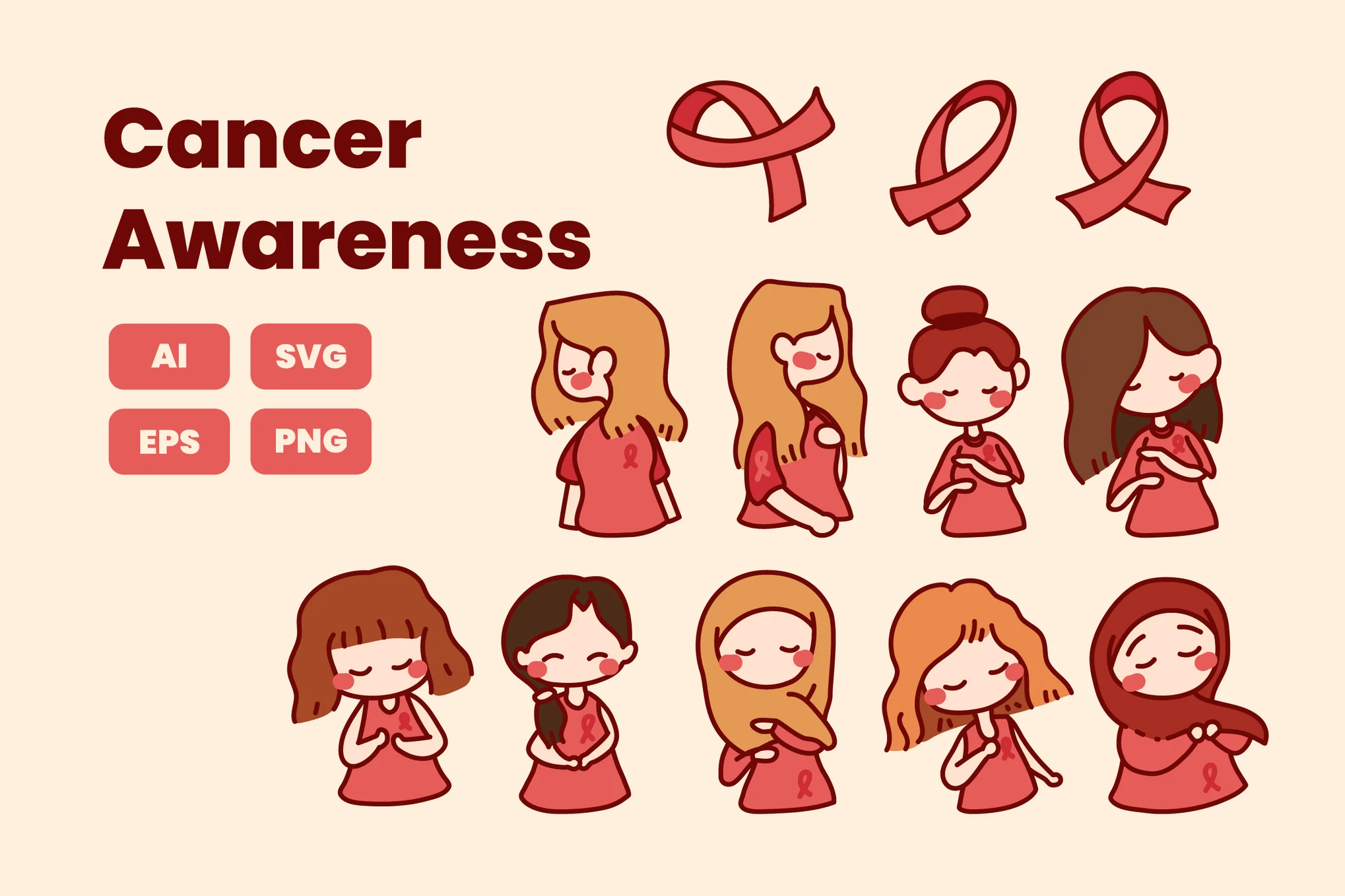 Breast Cancer Awareness Illustrations Set