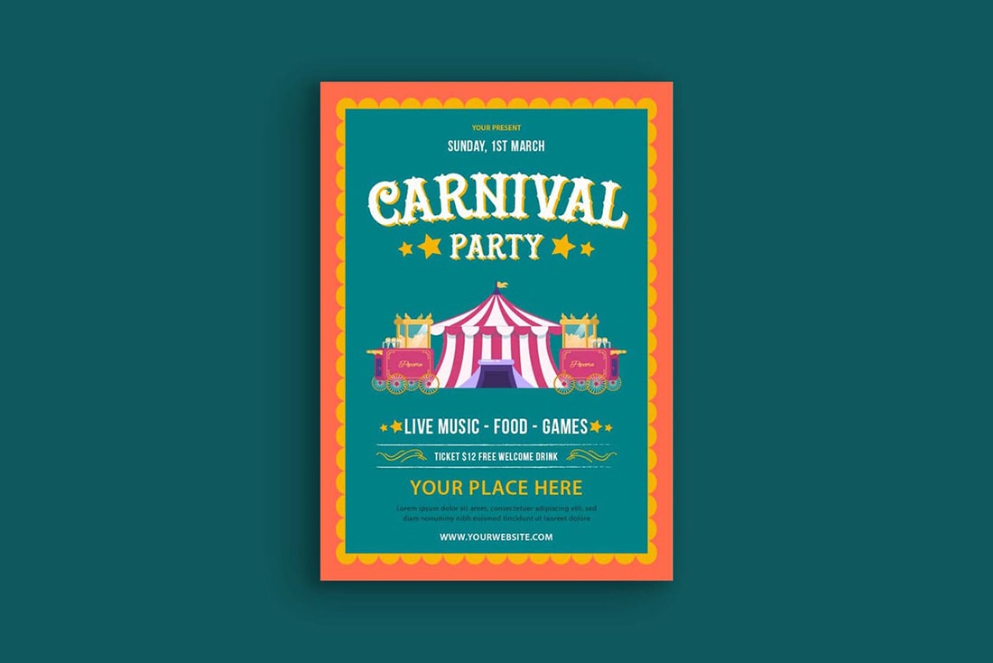 Block Party Poster Layout with Green and Orange Accents Stock