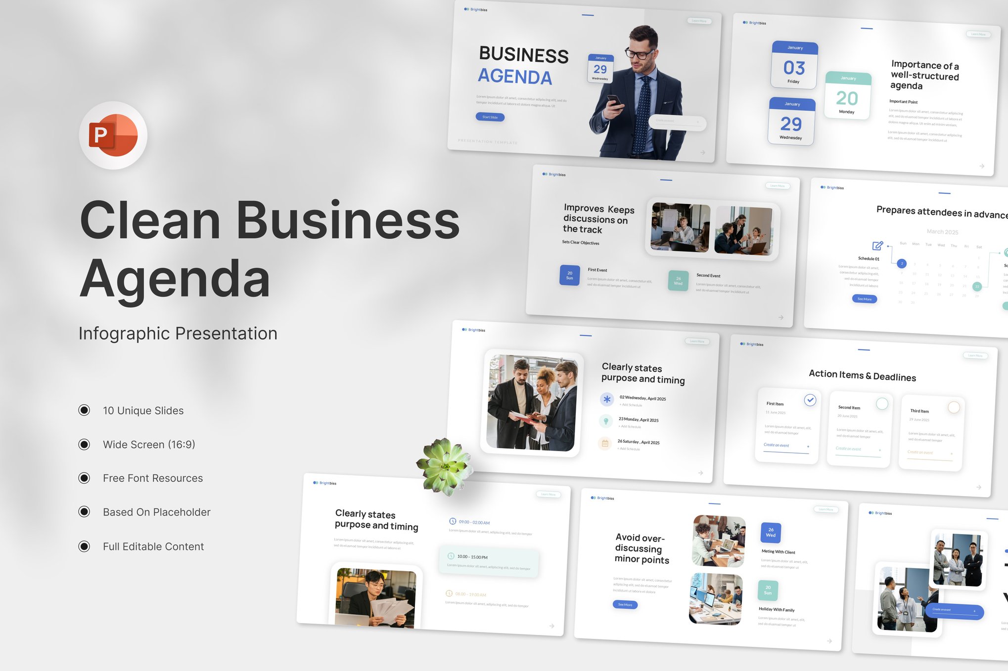 Clean Business Agenda Presentation for PowerPoint