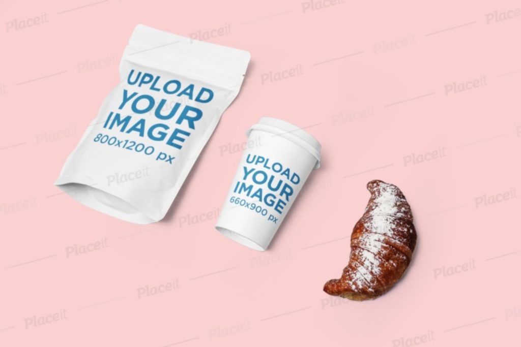 Premium PSD  Take away paper coffee cup and coffee bag branding mockup