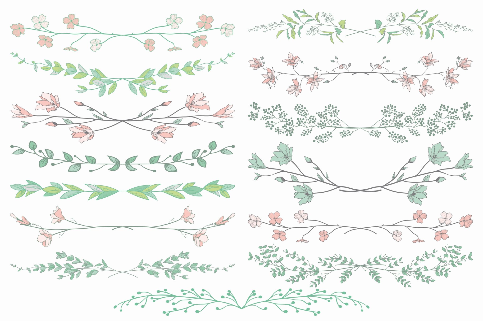 Colorful Hand Drawn Vector Floral Dividers