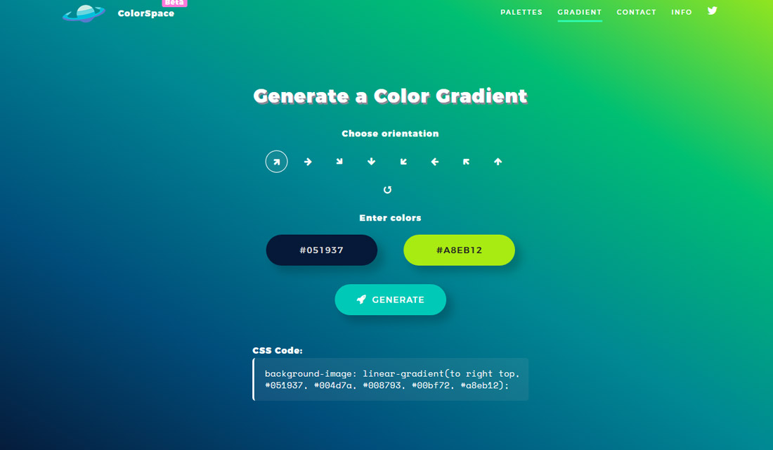 CSS Gradient Generators: Thử sức với CSS Gradient Generators để tạo hiệu ứng màu sắc đẹp mắt trên trang web của bạn. Tiết kiệm thời gian và công sức một cách dễ dàng và tạo ra các gradient sắc nét và chuyển tiếp mượt mà.