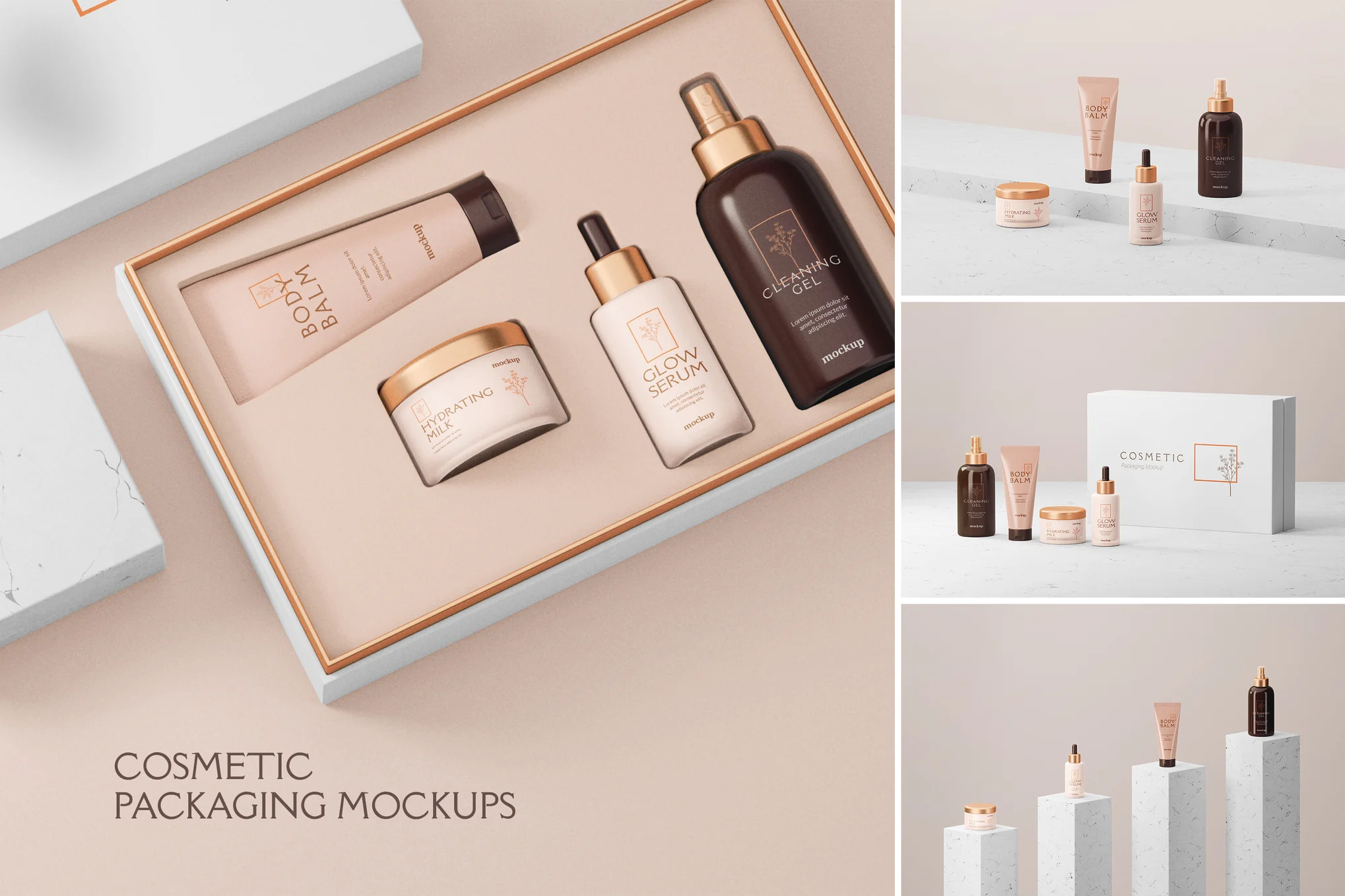 Cosmetic Box Set Packaging Mockups