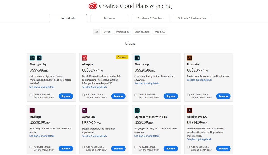 adobe creative cloud pricing startup