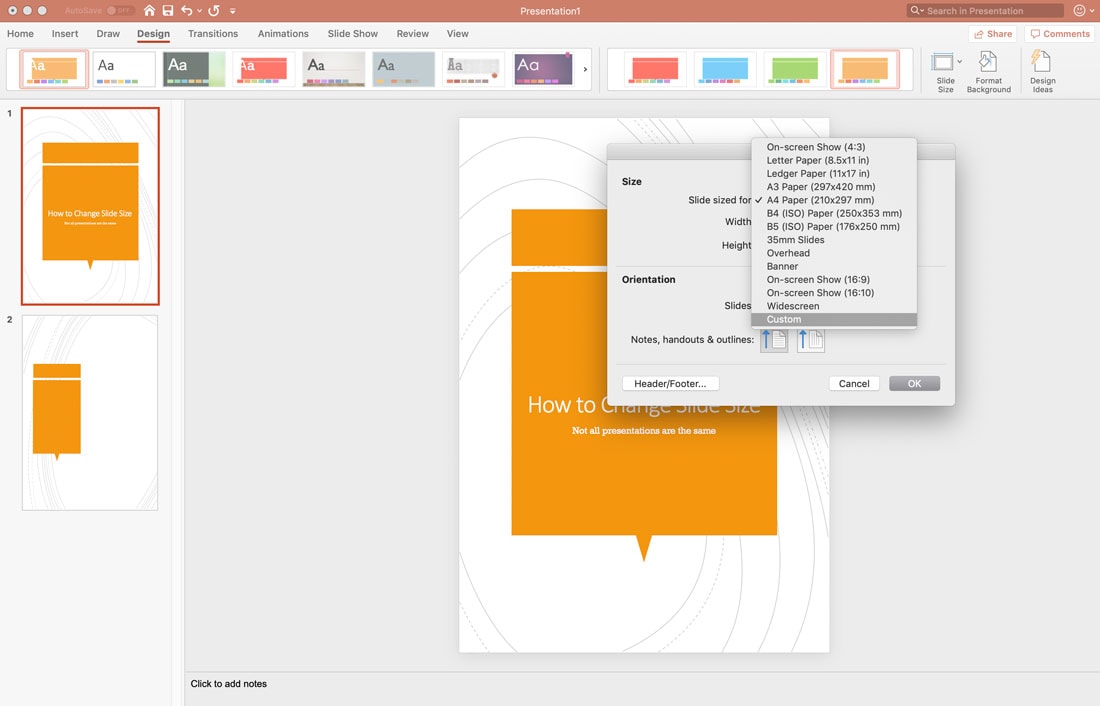 how to change slide size powerpoint