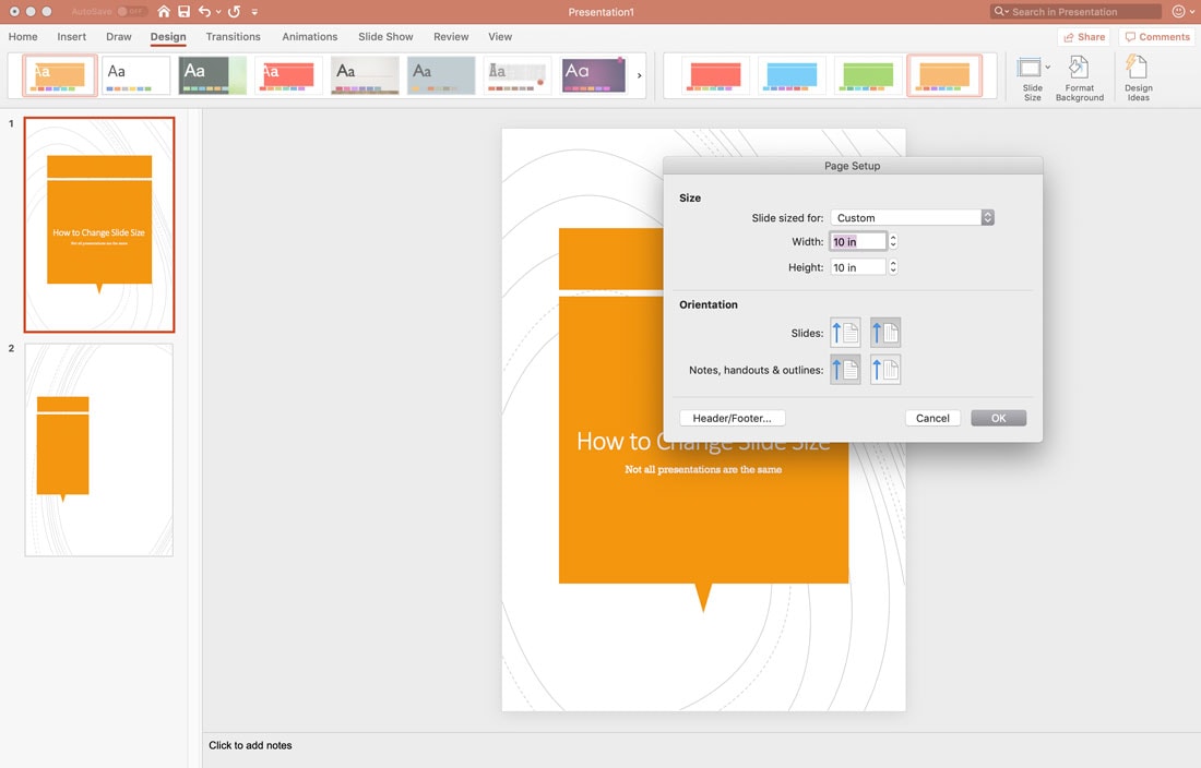 how to change slide size powerpoint