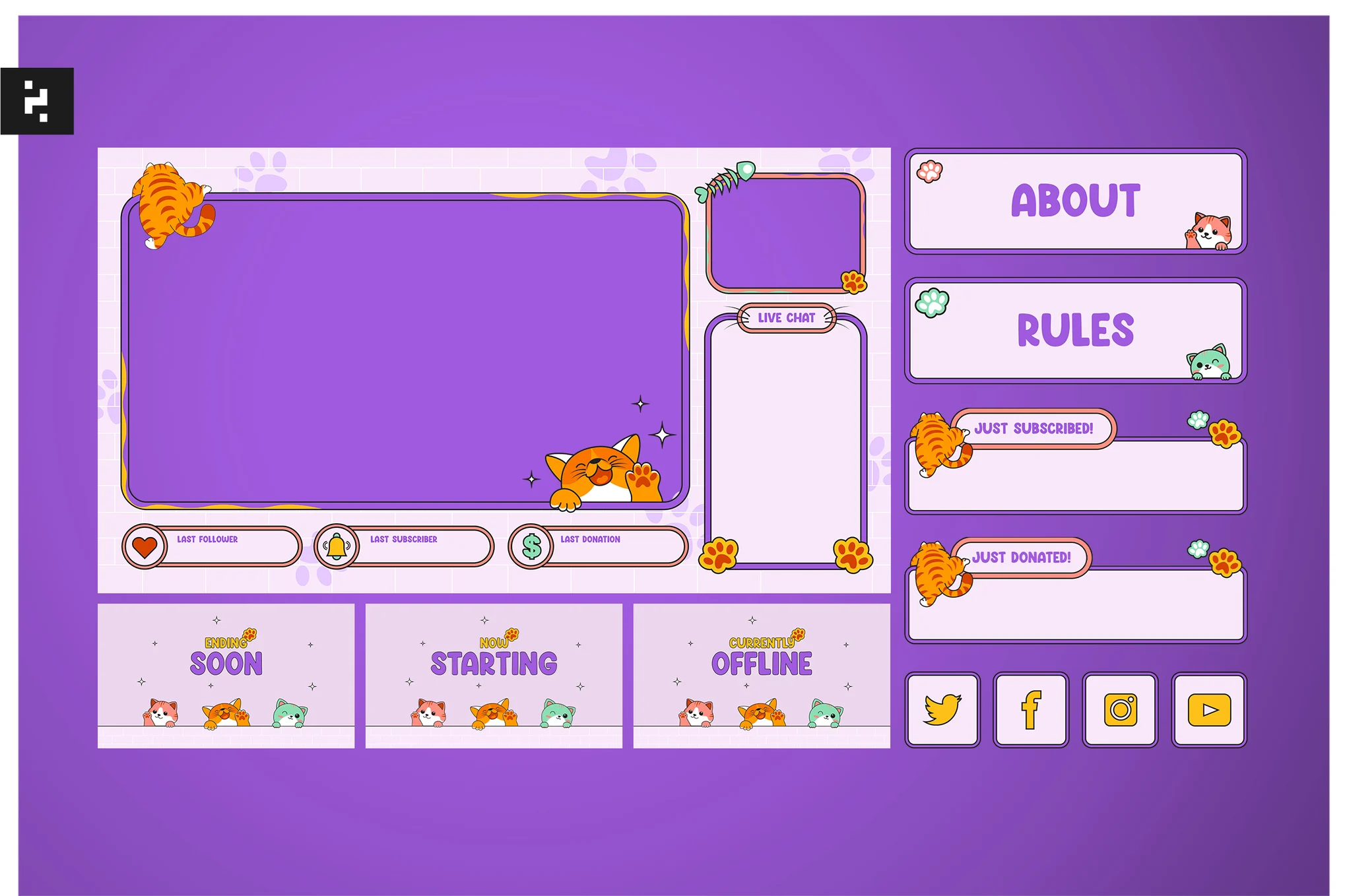 Cute Animal Stream Overlay for Twitch