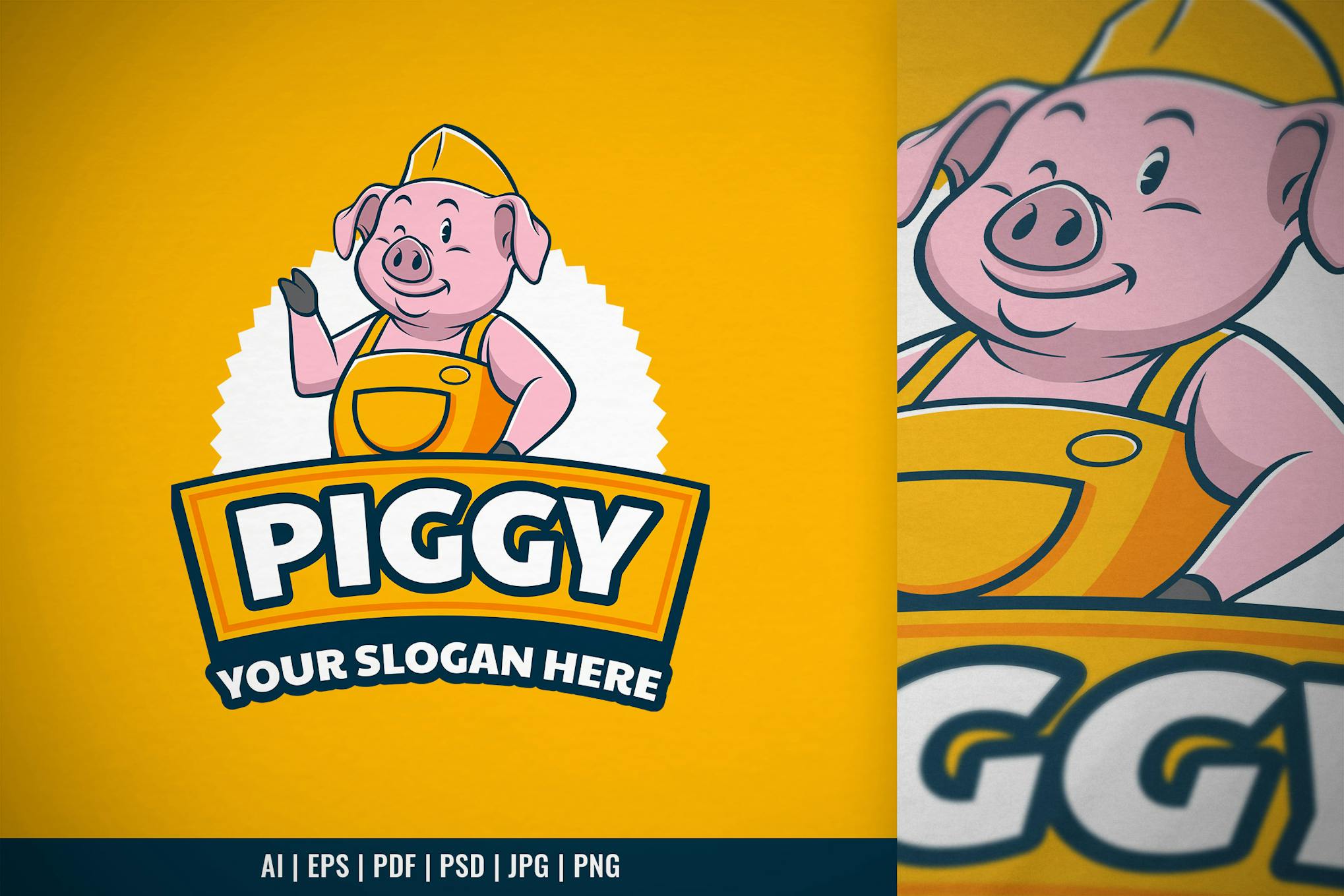 Cute Pig Mascot Food Truck Logo Template