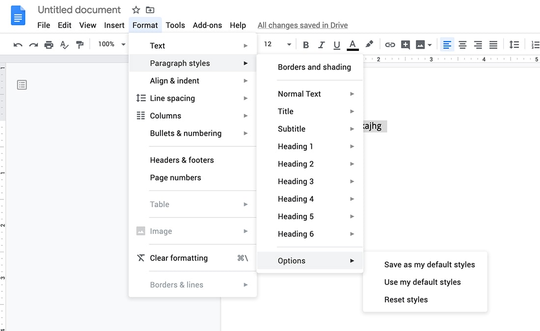 how to change default font in google docs