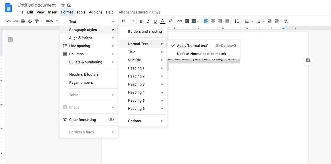 google drive change default font