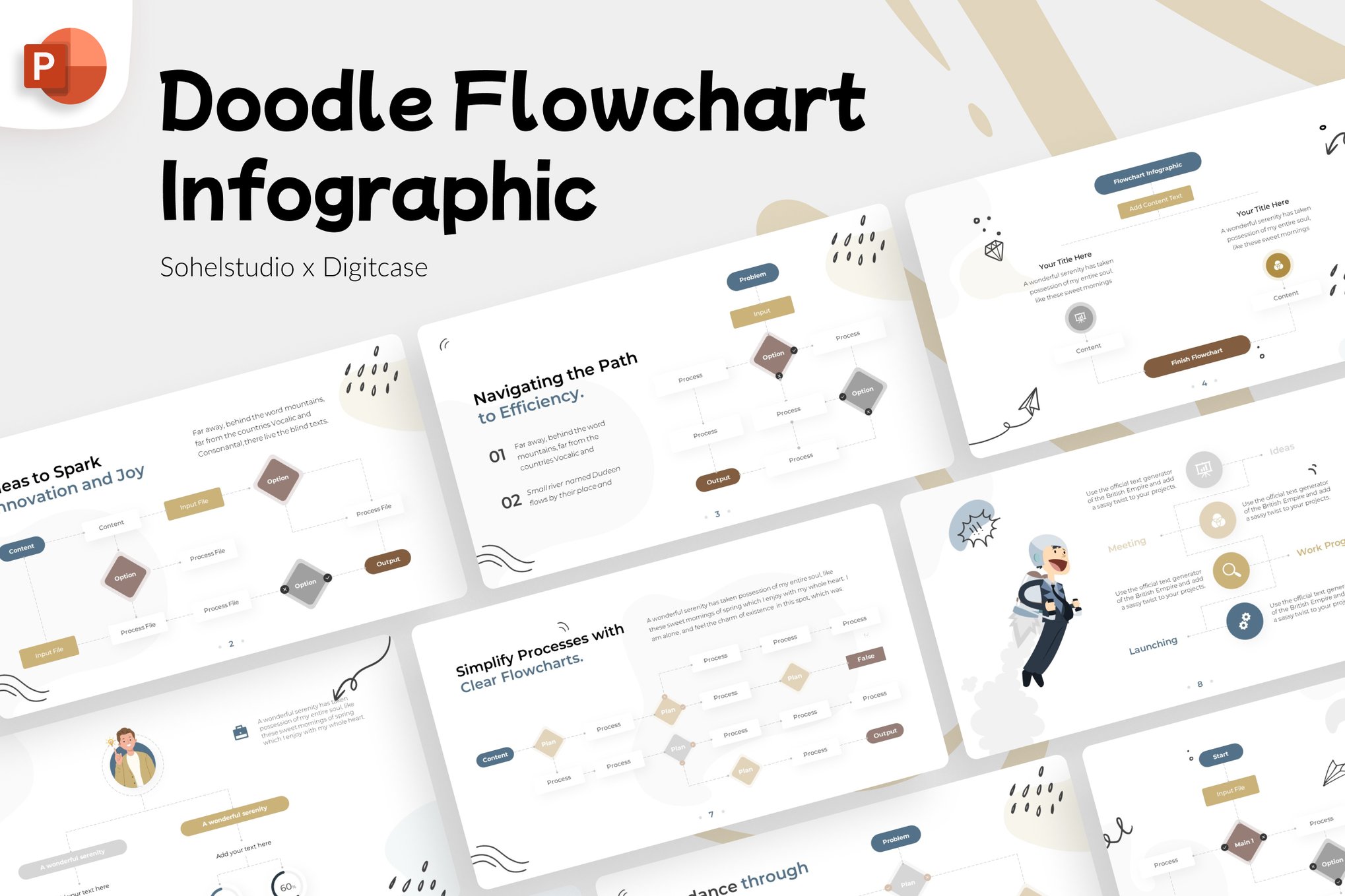 Doodle Flowchart Infographic PowerPoint