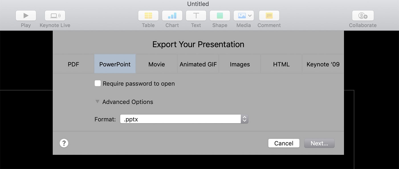 how to export keynote presentation