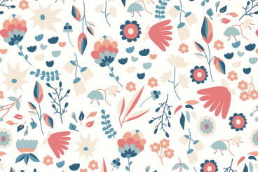 Colorful Floral-Black, White & Blue Background Wrapping Paper