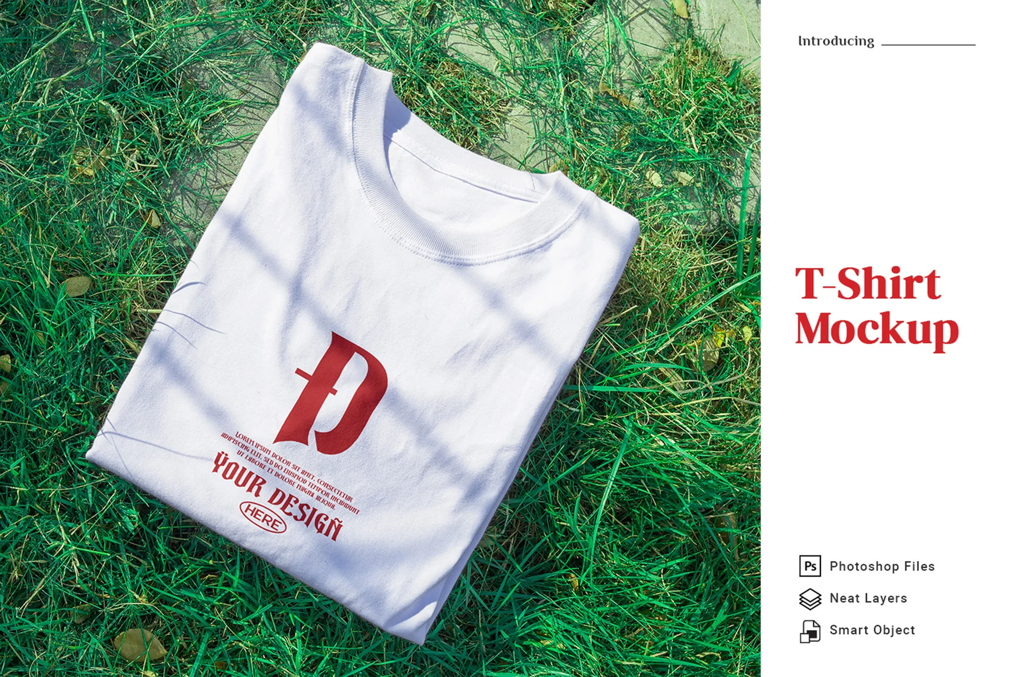 Folded T-Shirt on Grass Realistic Mockup