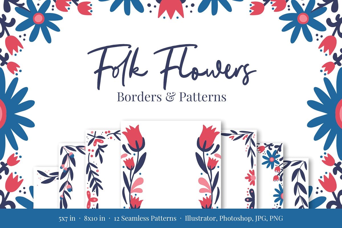 Folk Flowers Floral Borders & Patterns