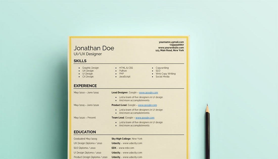 free word resume template for freelancers