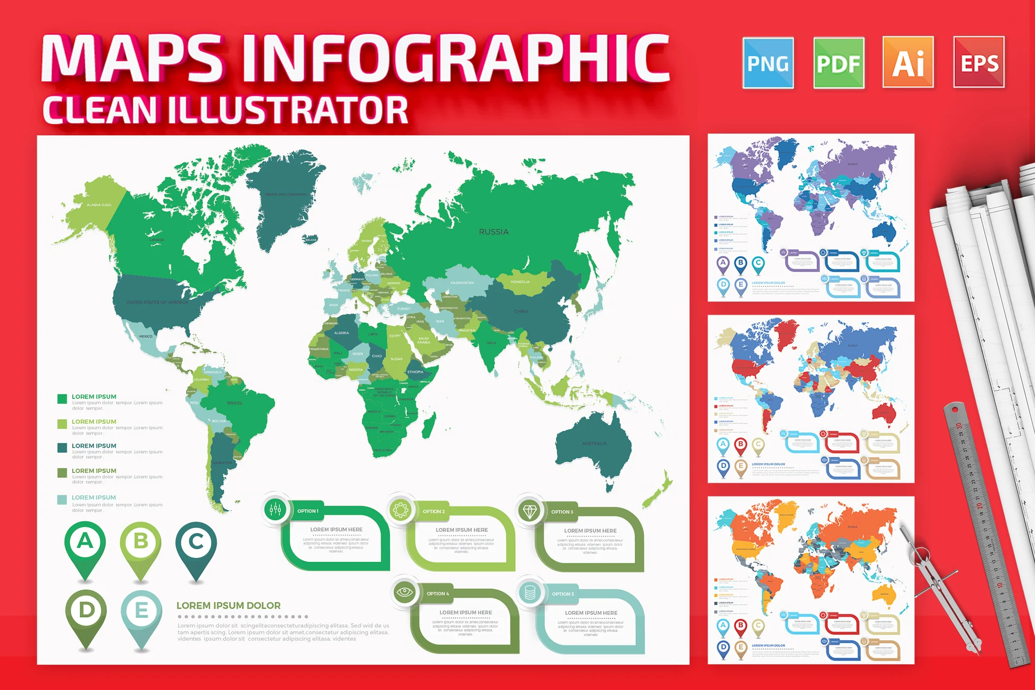 Full World Maps Infographics