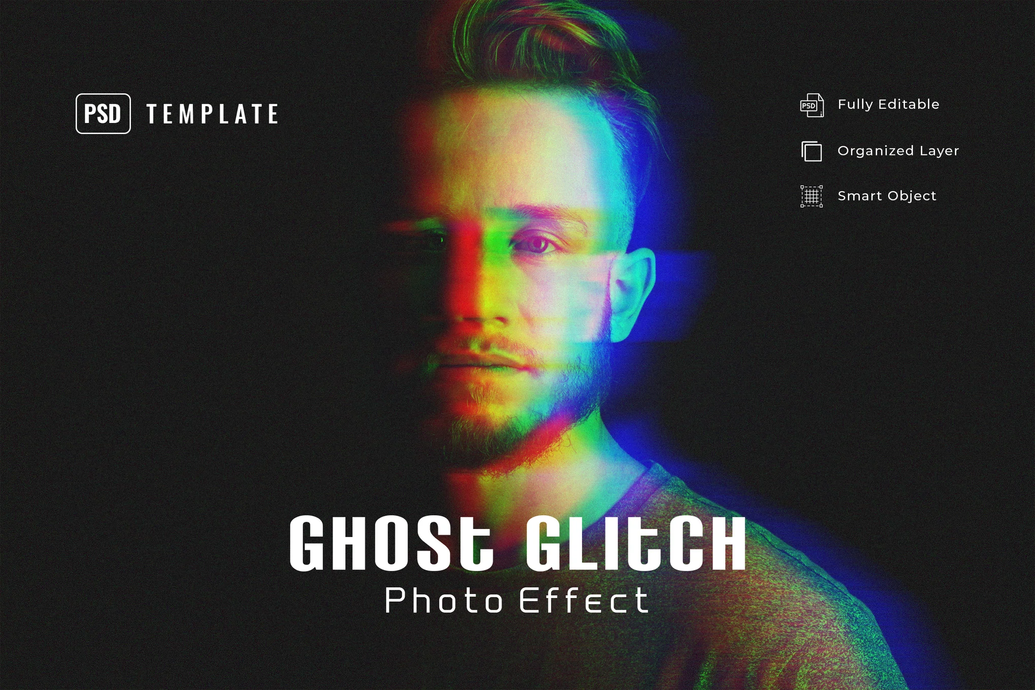 Ghost Glitch Photo Effect PSD Template