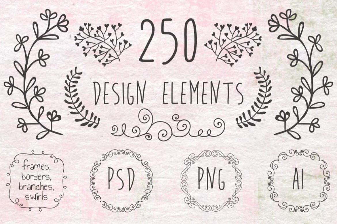 Hand Sketched Vintage Decorative Design Elements
